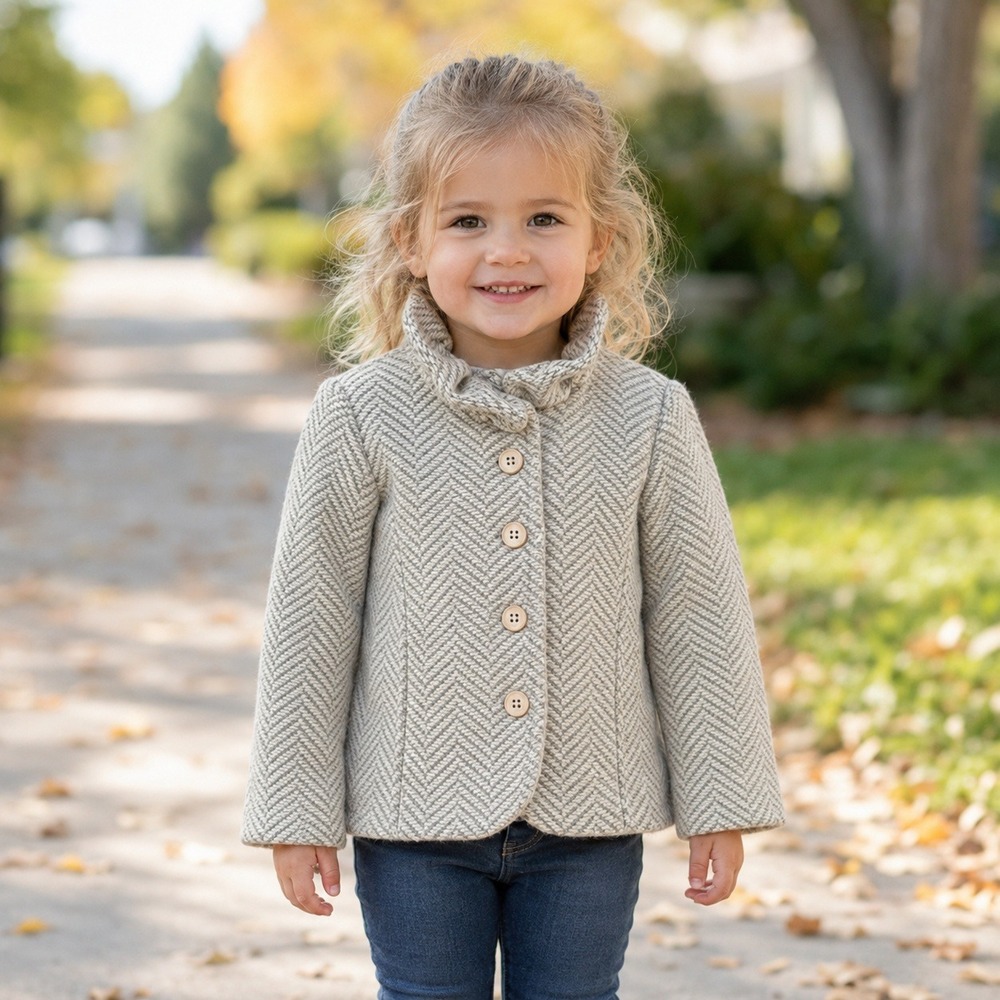 SweetHoney Girls 3T Gray Ivory Herringbone Cotton Jacket Button Front